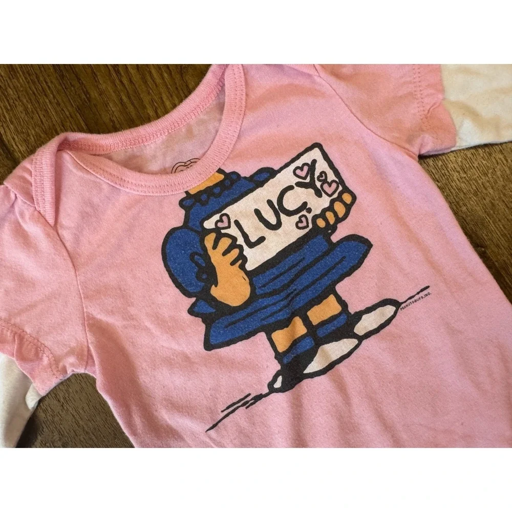 Peanuts Snoopy Baby Girl 6 Months‎ Bodysuit Lucy Long Sleeved Shirt Top Pink Tee